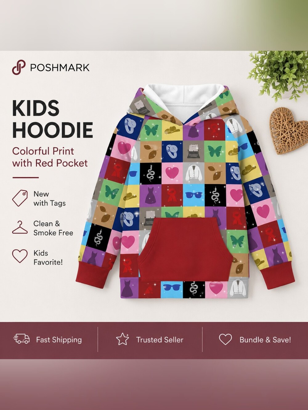 Eras Patchwork Hoodie with Red Pocket